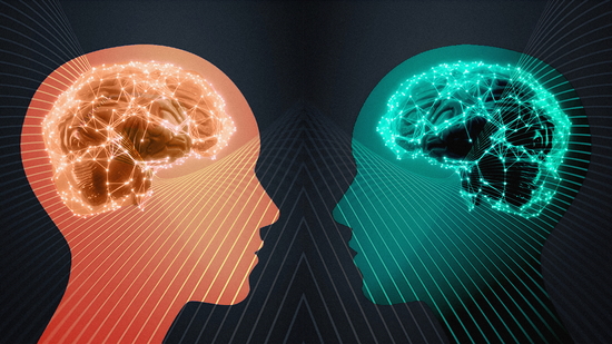 Two people look at each other