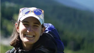 Tara Shreve infront of a volcano 