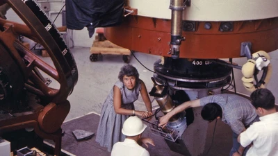 Vera Rubin at Lowell Observatory with Kent Ford in white helmet.