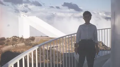 Vera Rubin on the 84-inch catwalk at Kitt Peak, 1980.