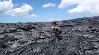 Diana Roman conducting fieldwork at Kilauea Volcano, Hawaii