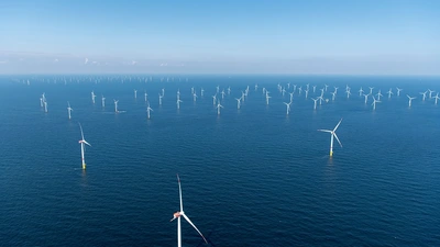 Photograph of an offshore wind farm purchased from Shutterstock.
