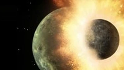 Artist's conception of a planetary smashup whose debris was spotted by NASA's Spitzer Space Telescope in 2009 