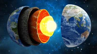 Illustration showing Earth's differentiated layers. 
