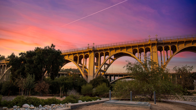 A bridge in Pasadena at sunset