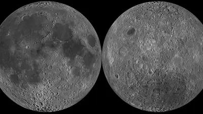 This two-faced mosaic from NASA's Lunar Reconnaissance Orbiter shows the near side (L) and the far side (R) of the Moon 