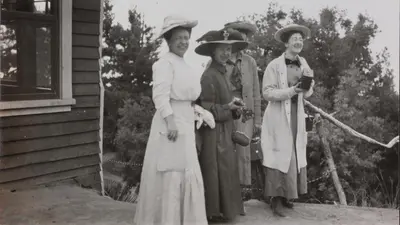 Four women participants at the 1910 International Union for Co-operation in Solar Research held at Mount Wilson Observatory