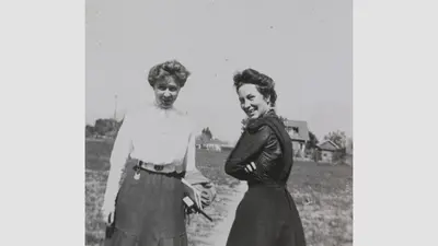 Ruth E. Smith and Phoebe Waterman Haas on their way to work in the Mount Wilson Observatory Computing Division