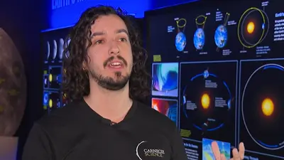 Carnegie Science astronomer talks to the media at the Perot Museum 