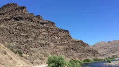 This pile of lava flows is part of the Grande Ronde Basalt, the most voluminous formation of the Columbia River Basalt Group (Photo credit: Jennifer Kasbohm).