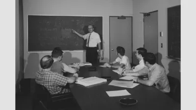 Carnegie astronomer Robert Howard teaching Caltech graduate students in a conference room of the Mount Wilson Observatory offices, 1970. Credit: Carnegie Science/Huntington Library