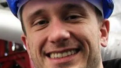 William Schoenell in a hard hat