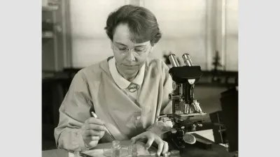 Barbara McClintock in the laboratory in 1947