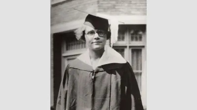 Barbara McClintock in academic regalia in the 1920s