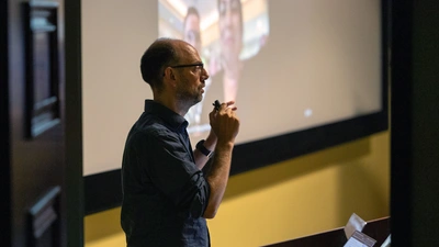 Scientist Thomas Westerhold, a co-organizer of TIMES, speaks to attendees
