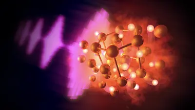 An artist's conception of gold hydride synthesiss courtesy of Greg Stewart/ SLAC National Accelerator Laboratory