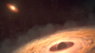 Artist's conception of moon-forming environment. Credit: NASA, ESA, CSA, STScI, Gabriele Cugno (University of Zürich, NCCR PlanetS), Sierra Grant (Carnegie Institution for Science), Joseph Olmsted (STScI), Leah Hustak (STScI)