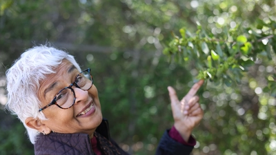 Devaki Bhaya on a Stanford University campus tree walk