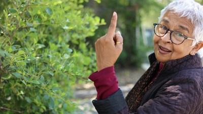 Devaki Bhaya with Chilean soapbark. Courtesy: Carnegie Science.