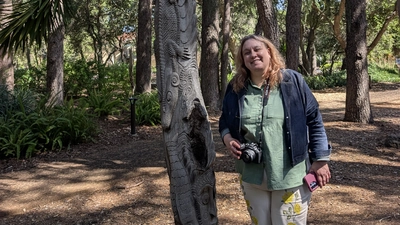 Natasha Metzler in the Papau New Guinea sculpture garden. Courtesy: Devaki Bhaya.