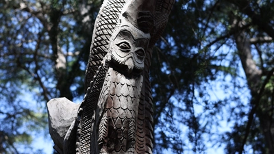 An owl is seen as part of a piece in the Papua New Guinea Sculpture Garden. Courtesy: Carnegie Science.