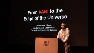 Guillermo Blanc speaking at the First Light conference courtesy Carnegie Science.