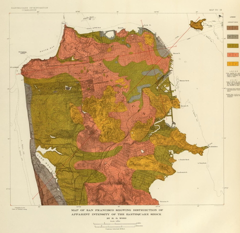 Map of San Francisco showing distribution of apparent intensity pf the earthquake shock.
