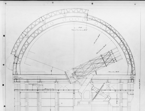 Blueprint for the 60–inch telescope and dome, Mount Wilson Observatory.