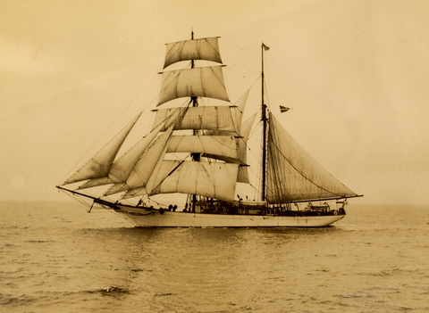 The Carnegie ship under full sail.