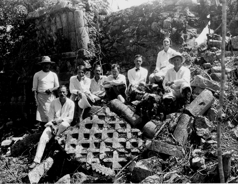 Group at Temple South of the Three Lintels, Chichén Itzá, Mexico, 1925.