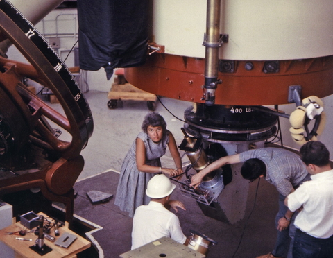 Vera Rubin at Lowell Observatory with Kent Ford in white helmet.