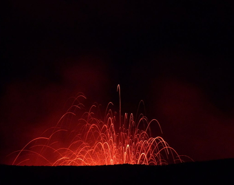 An explosion at Yasur volcano, in Vanuatu as seen from the crater rim