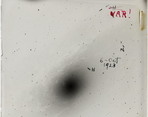 VAR plate taken by Edwin Hubble on the 100–inch telescope at Mount Wilson Observatory.