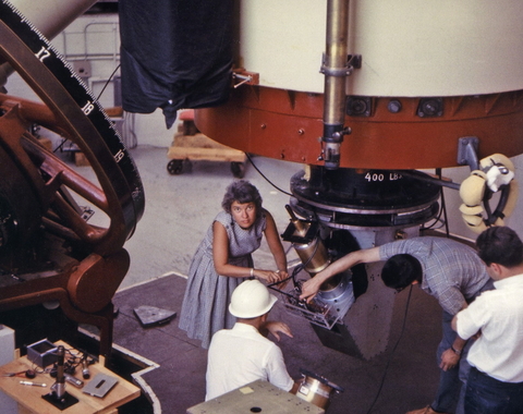 Vera Rubin at Lowell Observatory with Kent Ford in white helmet.