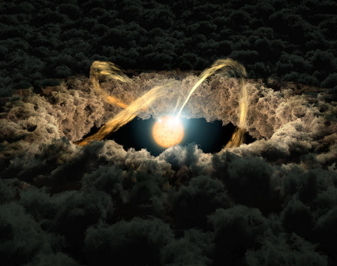 This illustration shows a star surrounded by a protoplanetary disk. Image credit: NASA/JPL-Caltech