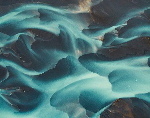Aerial drone view of a huge riverbed and delta, glacial river system transporting deposits from the Vatnajokull glacier,Iceland