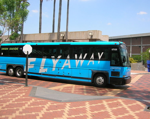 The FlyAway to LAX arrives at Union Station