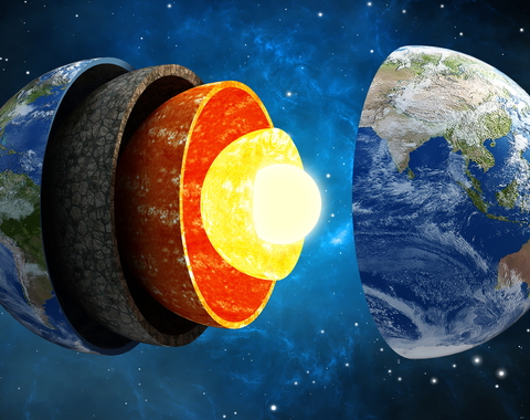 Illustration showing Earth's differentiated layers. 