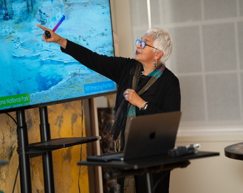 Devaki Bhaya Pointing to screen