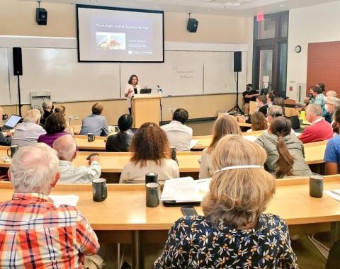 Anna Michalak addresses the retirement symposium for Joe Berry