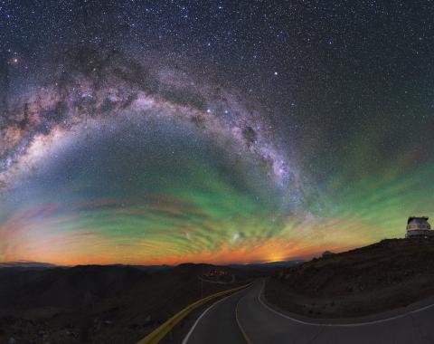 Milky Way with airglow over the Magellan telescopes at Carnegie Science's Las Campanas Observatory