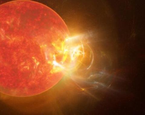 Artist's concept of a stellar flare from Proxima Centauri. Credit: NSF/AUI/NSF NRAO/S. Dagnello. 