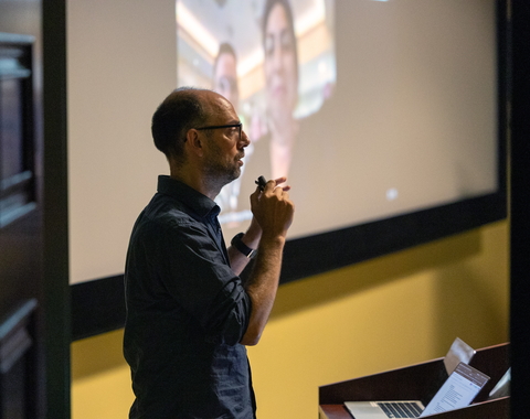 Scientist Thomas Westerhold, a co-organizer of TIMES, speaks to attendees