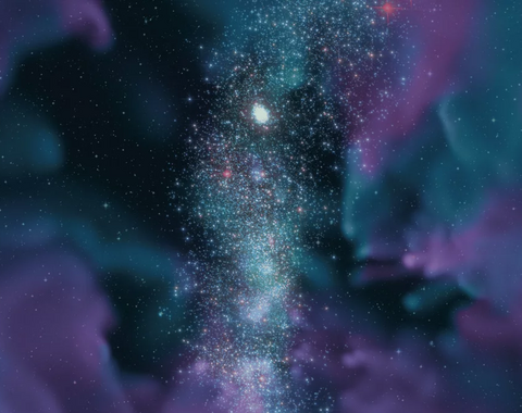 A globular cluster (white concentration of stars) naturally emerges in the high resolution EDGE simulations. These simulations also predict the existence of a new class of object: globular cluster-like dwarfs. Credit University of Surrey, Matt Orkney, Andrew Pontzen & Ethan Taylor