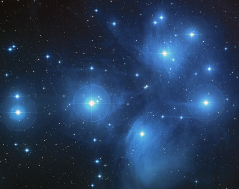 The Pleiades, also called the Seven Sisters, as seen by the Hubble Space Telescope in 2004. Credit: NASA, ESA and AURA/Caltech.