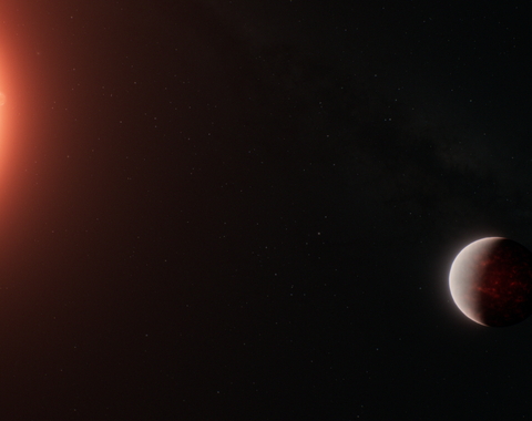 This artist’s concept shows what the ultra-hot super-Earth exoplanet TOI-561 b could look like based on observations from NASA’s James Webb Space Telescope and other observatories. Webb data suggests that the planet is surrounded by a thick atmosphere above a global magma ocean. Credit: NASA, ESA, CSA, Ralf Crawford (STScI)