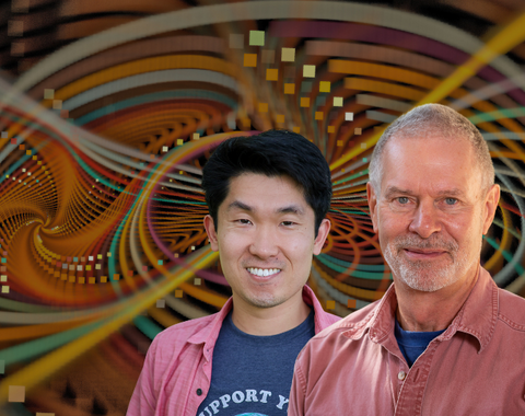 Mike Wong and Bob Hazen with fractal background