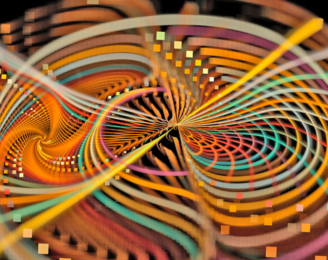 Composition of curves and straight lines. Graphic Design. Magic energy multicolored fractal. 3D rendering.