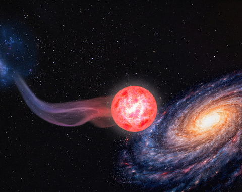 An ancient immigrant: an artist's conception (not to scale) of the red giant SDSS J0915-7334, which was born near the Large Magellanic Cloud and has now journeyed to reside in the Milky Way. Credit: Navid Marvi/Carnegie Science.