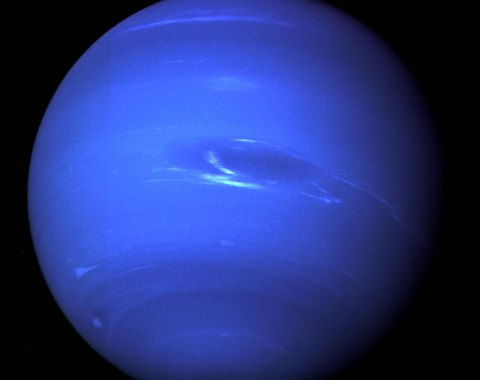 This picture of Neptune was produced from the last whole planet images taken through the green and orange filters on NASA's Voyager 2 narrow angle camera. Credit: JPL